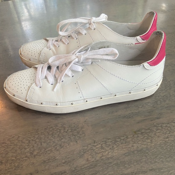 Rebecca Minkoff Leather Studded Accents Sneakers White/Pink - Picture 4 of 6